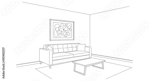 Modern Sofa with Cushions in Living Room.