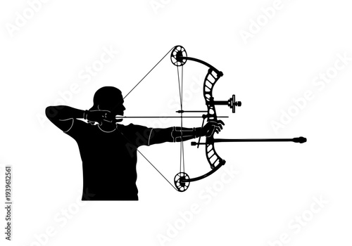 Vector silhouette of man shooting bow and arrow