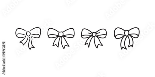 Bow vector set, ribbon bow simple outline illustration for gift decoration, party celebration, holiday greeting design