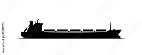 Vector cargo ship silhouette, black container vessel illustration
