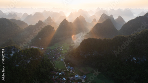 Vietnam, Cao Bang aerial sunrise