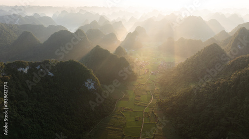 Vietnam, Cao Bang aerial sunrise