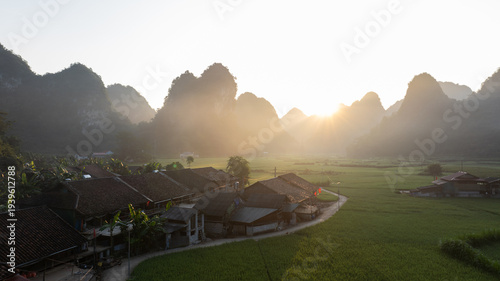 Vietnam, Cao Bang aerial sunrise