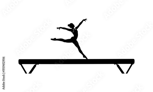 Vector silhouette of gymnast on balance beam