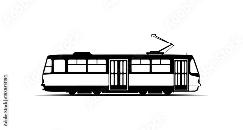 Vector illustration of a black and white tram