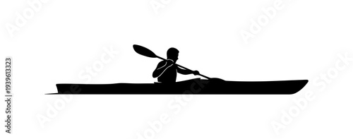 Vector silhouette of a person kayaking