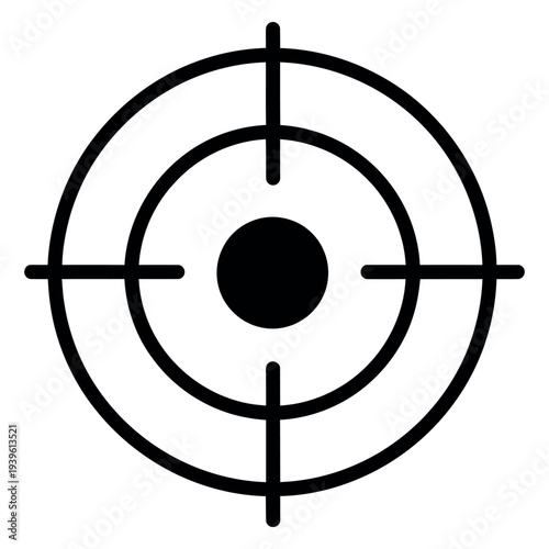 Black and white target with concentric circles and crosshairs aiming