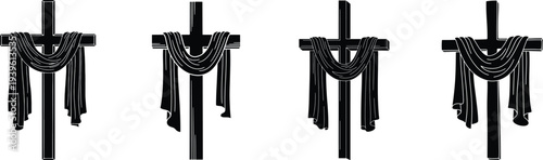 Jesus crucifixion silhouette collection, various styles, good Friday concept, palm Sunday on white background. 