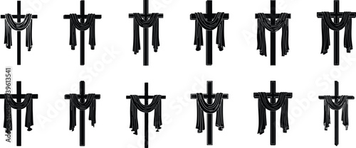 Jesus crucifixion silhouette collection, various styles, good Friday concept on white background. 