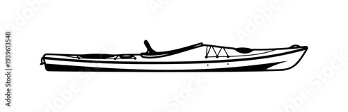 Vector illustration of a single black and white kayak