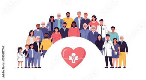 Diverse Community United by Healthcare: Medical Support & Wellness