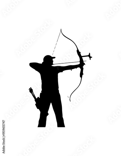 Vector silhouette of man shooting bow and arrow