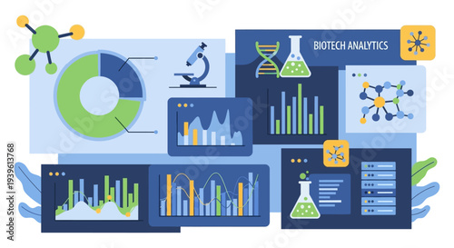Biotech Analytics: Scientific Data Visualization, Research, and Laboratory Technology Illustration