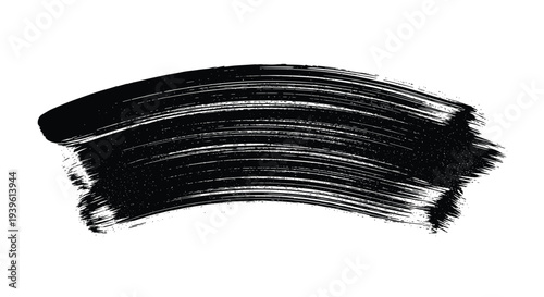 Thick curved black brush stroke or mascara smudge with a heavy textured finish creating a dynamic and artistic visual effect.