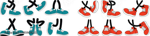 Leg and shoe illustration clip arts with white soles, flexible legs for 2D animation, sticker packs, cartoon vector walking feet's .
