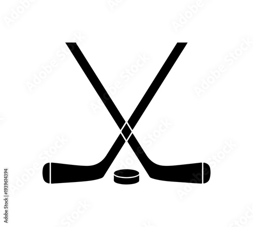 Vector illustration of crossed hockey sticks and puck