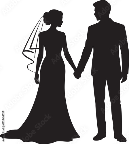 Bride and groom holding hands