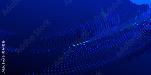 Abstract digital wave of glowing particles in deep blue space