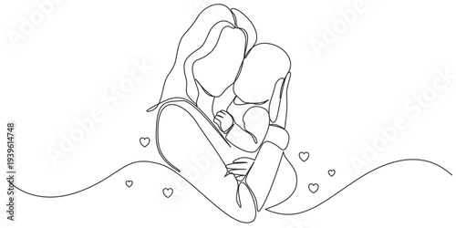 Mother and baby line art vector illustration, mothers day celebration background