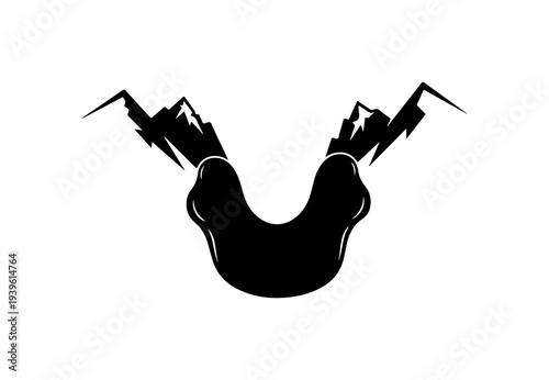 Black silhouette of a skateboard with mountains vector