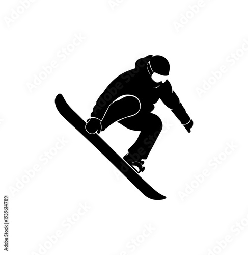 Vector snowboarder icon in black silhouette