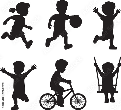 Children playing and exercising in various activities