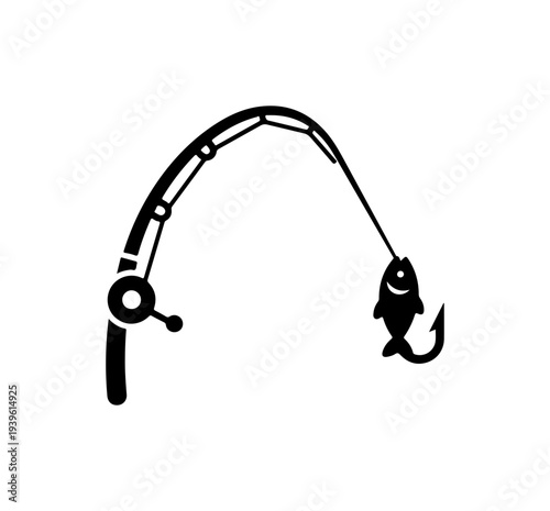 Vector fishing rod and fish icon