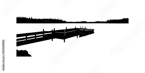 Vector silhouette of a wooden dock on a lake