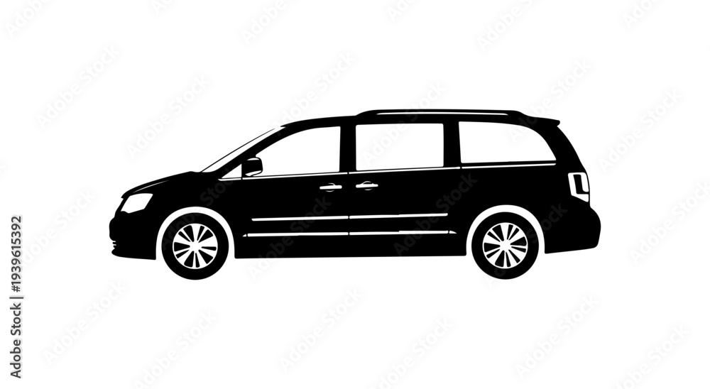 Obraz premium Vector black minivan silhouette, side view