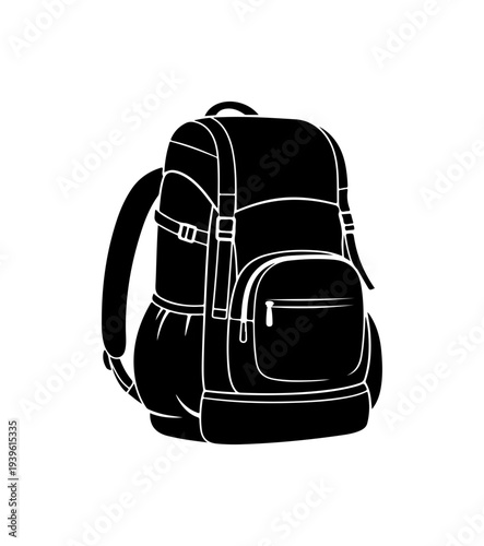 Vector black backpack icon, school bag illustration