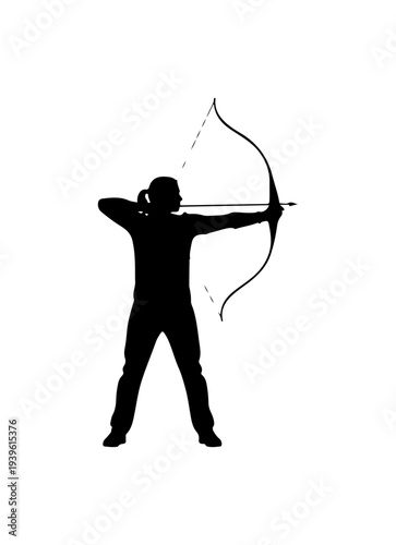 Vector silhouette of man shooting bow and arrow