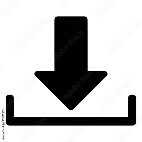 Black flat of a downward arrow into a box