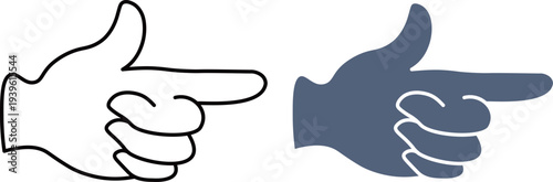 右を指差す親指が立った手の平のイラスト素材セット