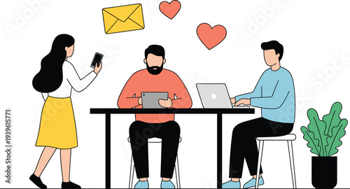 People using digital devices illustration, smartphone, tablet and laptop communication, online messaging concept, modern technology lifestyle teamwork