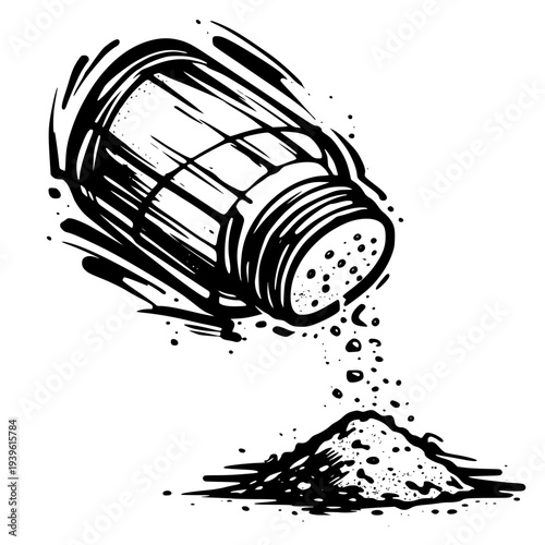 Black and white illustration of salt shaker pouring out