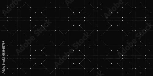 Geometric pattern of white dots and lines on a black background