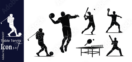 Sports Icon Set with Golf Baseball Handball and Table Tennis