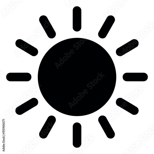 Black flat sun with rays minimal simple