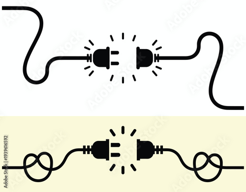 Electrical plugs connecting with sparks icon set