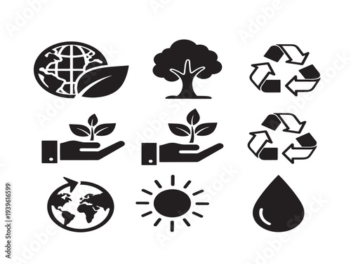Minimalist environmental icons set with nature and sustainability elements