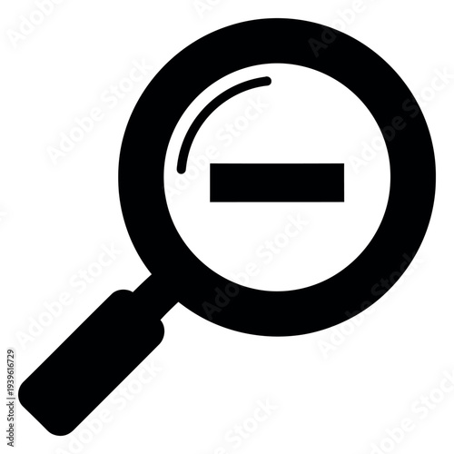 Black magnifying glass with minus sign flat search zoom