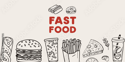 A colorful illustration showcasing various types of fast food items
