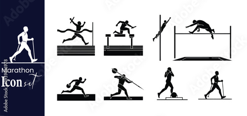 Cyclocross Cycling Silhouette Set with Mountain Bike Icons