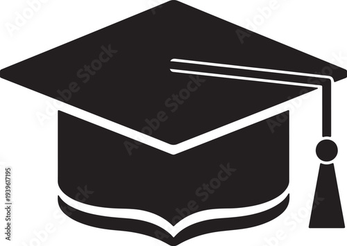 Black and white silhouette of a graduation cap with tassel also transparent background