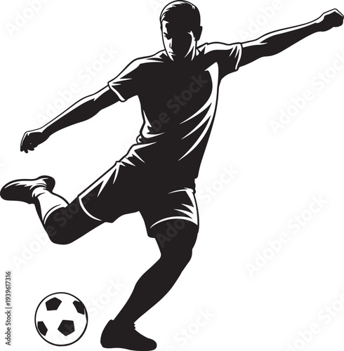 Soccer player kicking ball in action