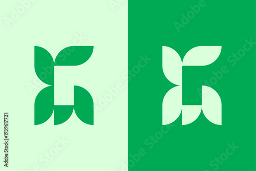 Minimalist lettermark G logo formed with geometric leaf shapes. A modern monogram combining typography and natural elements, creating a clean eco-inspired symbol suitable for organic brands