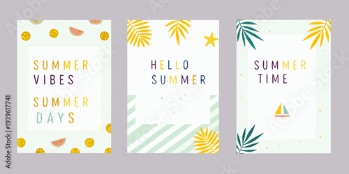 Three summer themed social media story templates with tropical elements