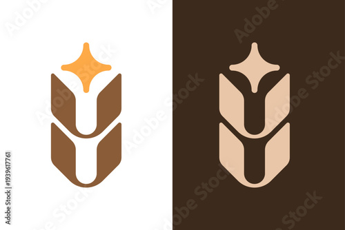 Modern lettermark I logo formed with geometric wheat shapes and a subtle star accent. A clean monogram symbol representing agriculture, farming, and natural growth, suitable for agribusiness.