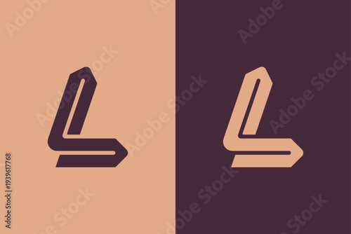 Modern lettermark L logo with an italic geometric structure and bold angular lines. A dynamic monogram symbol expressing strength, motion, and performance, for sports, automotive, or active brands.