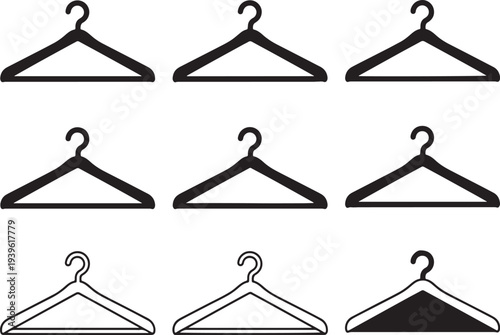 Nine black and white clothes hangers arranged in a grid also transparent background black hangers white hangers